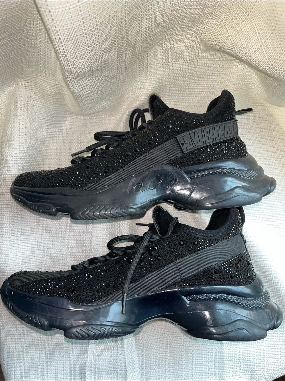 Steve Madden Black Rhinestone Knit Platform Sneakers - Picture 4 of 4